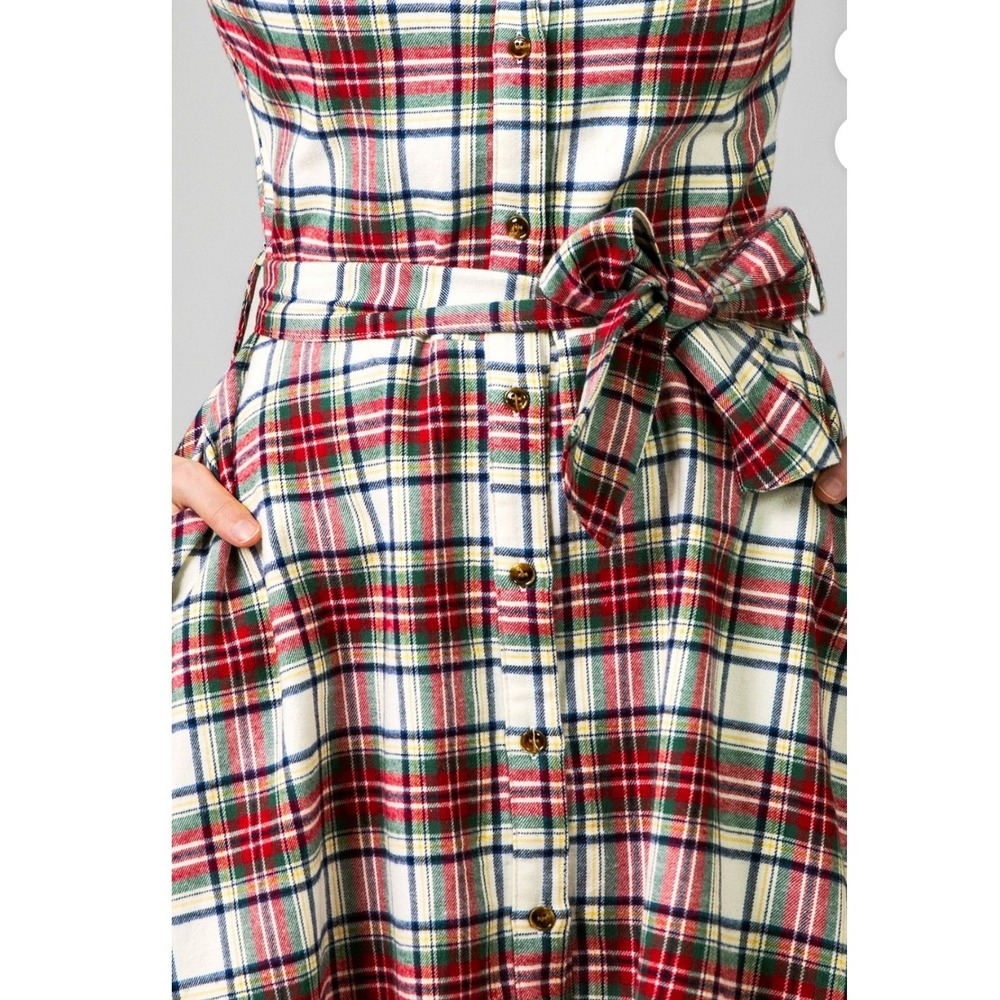 Kiel James Patrick Shirtdress Womens XS Red Plaid Excellent Flannel Mini Belted - Picture 3 of 9